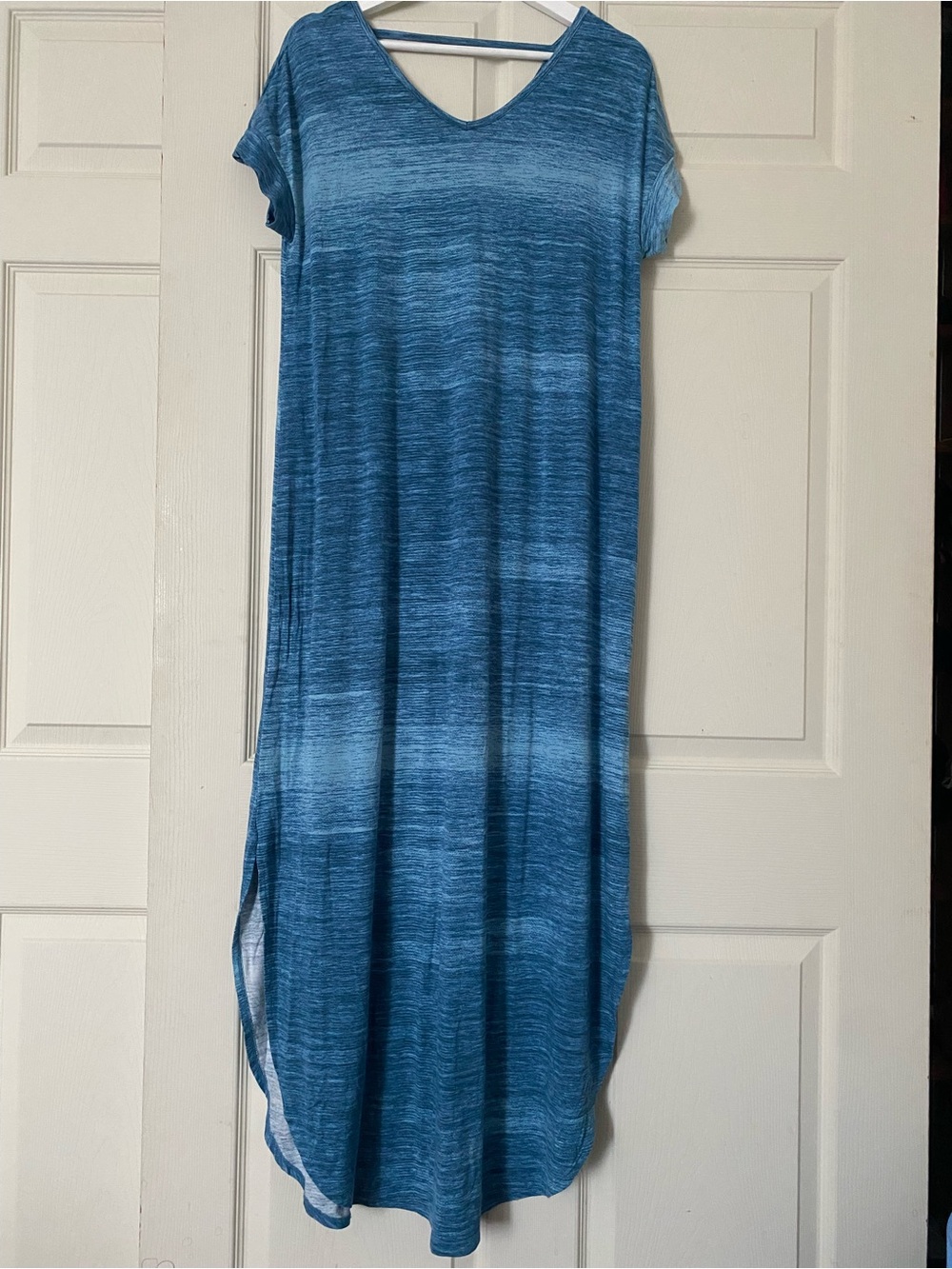 LuLaRoe Women's Heathered Turquoise Maxi Dress Rayon Blend Side Slits